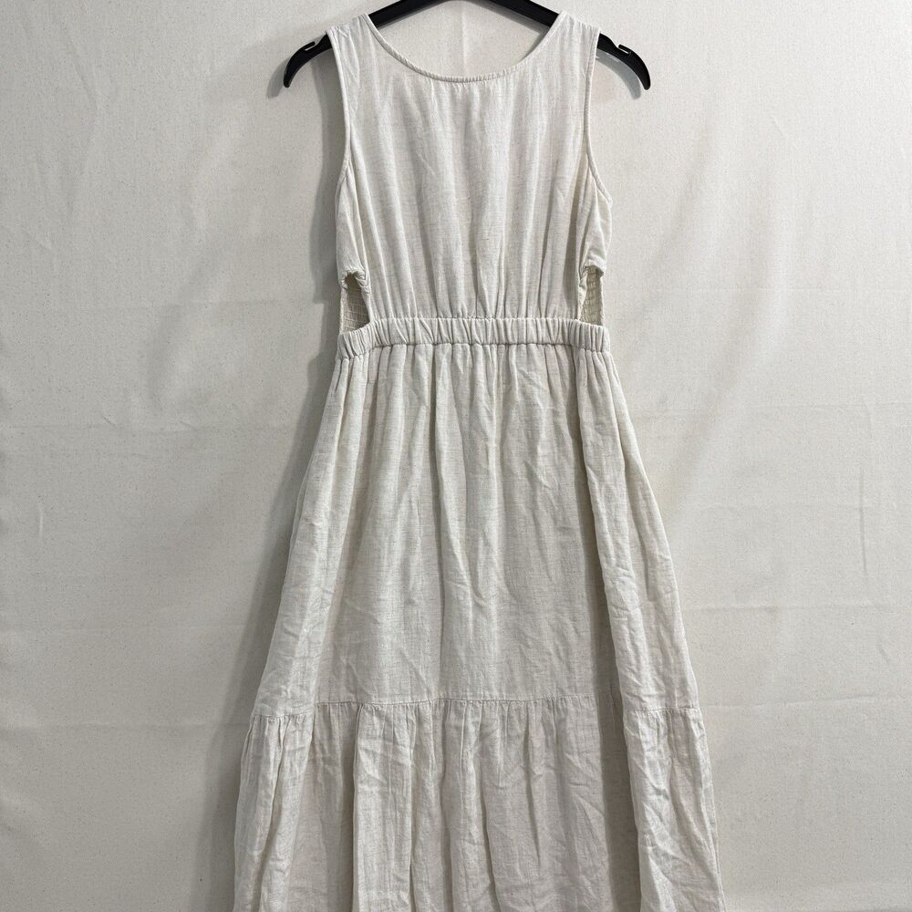 Sincerely Jules Beige Cut Out Tiered Midi Dress Smocked Back Sleeveless Small